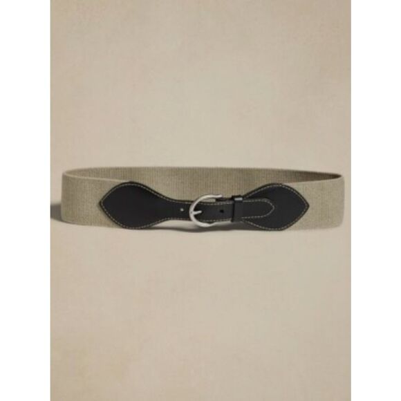BR M Llanito green black wide stretch 60 mm leather trim belt main image 4